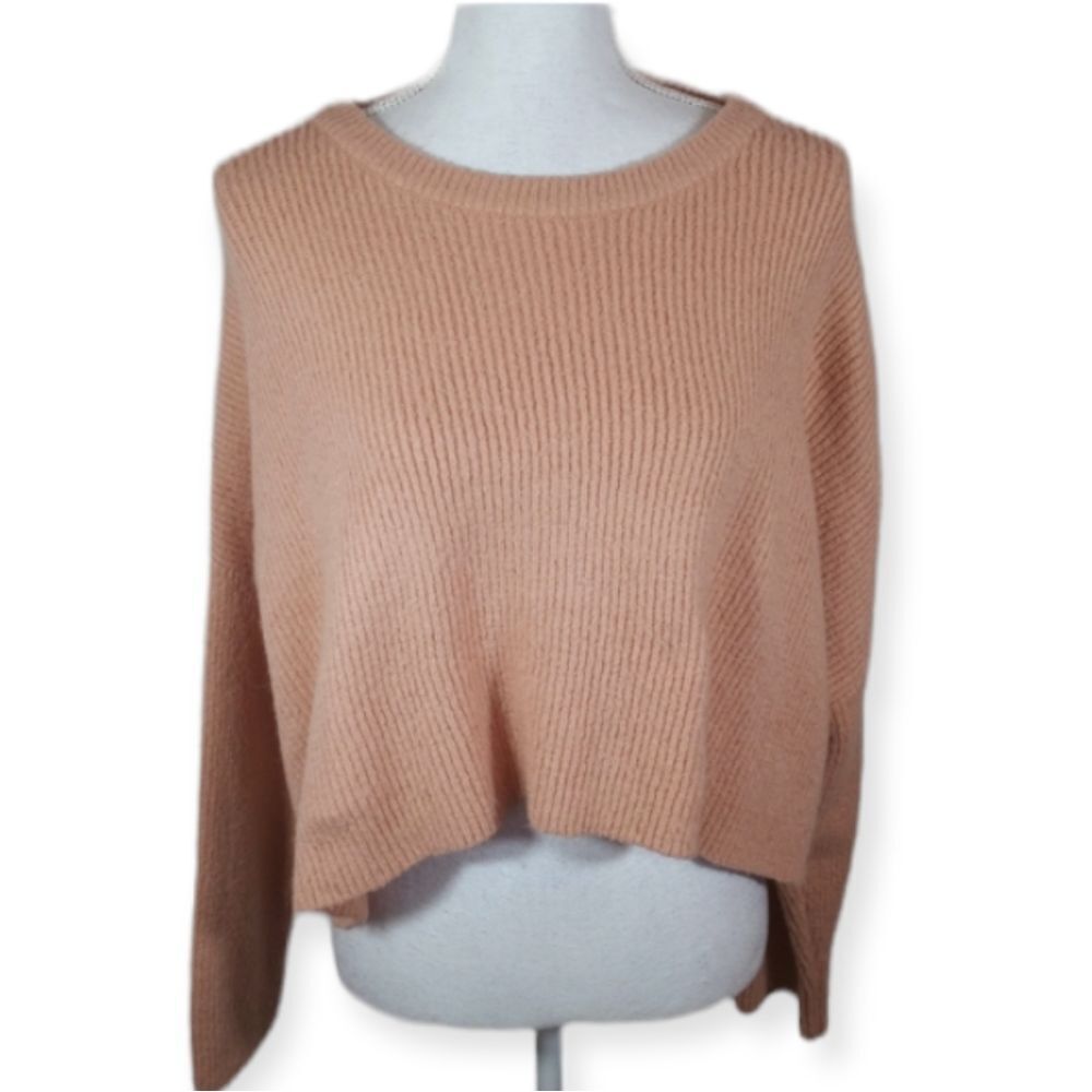 Women's Cropped Ribbed Sweater - Peach